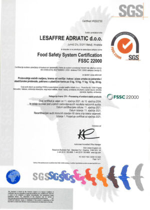 LESAFFRE_ADRIATIC_Matulji_UKAS_FSSC_V5_hr
